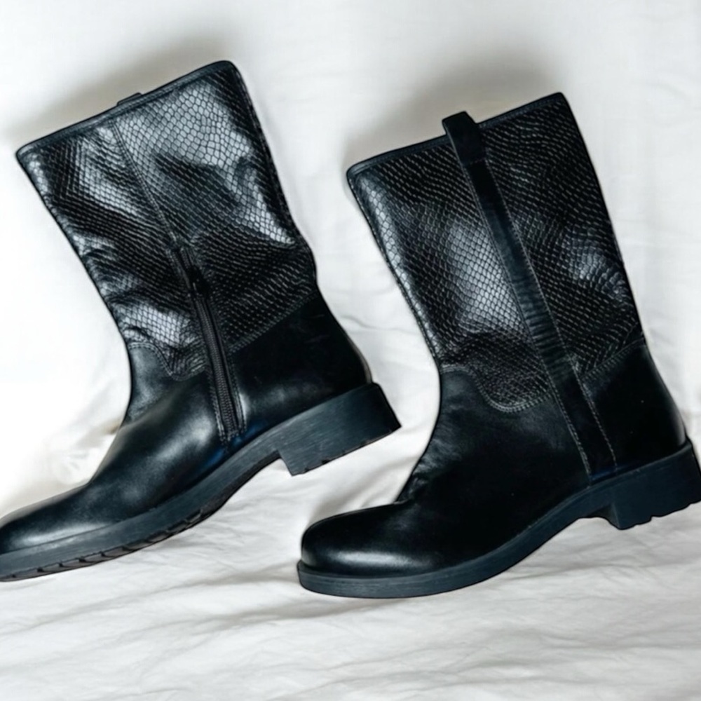 Geox Women's Rawelle Biker Boots Black Snakeskin Embossed Leather Size 36 US 6